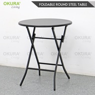 OKURA Foldable Round Steel Table Portable Coffee Dining Outdoor Table Furniture Meja Bulat
