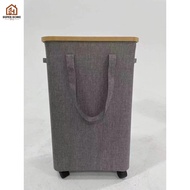 Big Capacity Square Bamboo Laundry Basket Multi Functional Storage Box Organizer With Wheels 95l