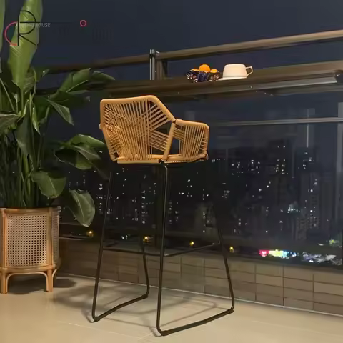 Iron Bar Chairs for Kitchen Creative PP Rattan Back Armchair Bar Furniture Minimalist Cafe Outdoor R