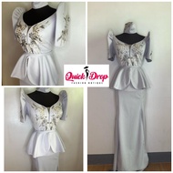 Modern Filipiniana dress for all modern occasions/sway plum with lace and traditional wear dress Neoprene Cloth