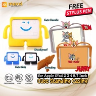 HITAM Casing iPad 2 3 4 9.7 Inch Eva Silicone Standing Grip Handle Case Stand Protective Cover Tablet Cover Blue Yellow Black Brown Gray Tom Jerry Cartoon Kids Children Waterproof Durable Kid Adult Cute Cute Waterproof Casing