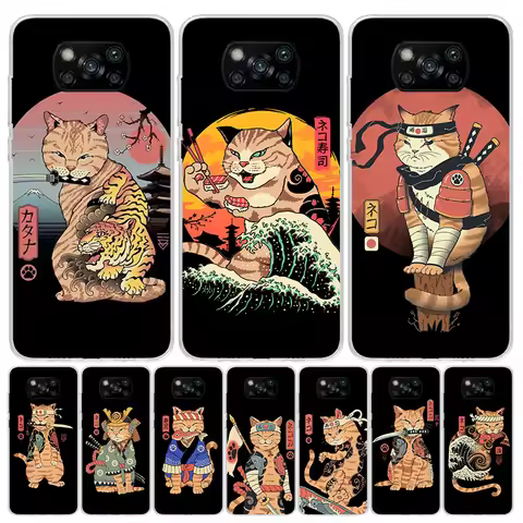 Ramen Sushi Samurai Tattoo Cat Case Phone Cover for Xiaomi Redmi Note 10 9 9S 8 8T 7 5 Pro Mi 12T 11