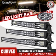 22/32/42/50/52inch Curved SUV LED Light Bar Offroad 2-Row Combo Beam Spot and Flood LED Driving Light For Tractor Pickup ATV Truck Car 12V 24V