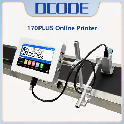 DCODE 170PLUS 7-inch IPS TIJ Industrial Online Inkjet Printer 12.7mm Text QR Barcode Batch Number Lo