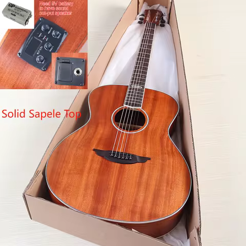 Western Guitar Electric Acoustic Guitar 40 Inch Solid Sapele Wood Top 6 Strings Matte Full Size Folk