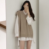 oversized shirt woman knitwear woman baggy Chic Simple All-Match Vest Vest White Shirt