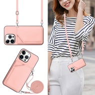 Detachable Crossbody Lanyard Leather Case For iPhone 16 15 14 13 12 Pro Max 16 Plus Fold Hide Card S