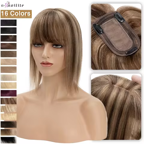 S-noilte 7x13cm Hair Toppers Human Hair Silk Base Hair Cilp 18 inch Natural Hair Wig 100% Human Hair