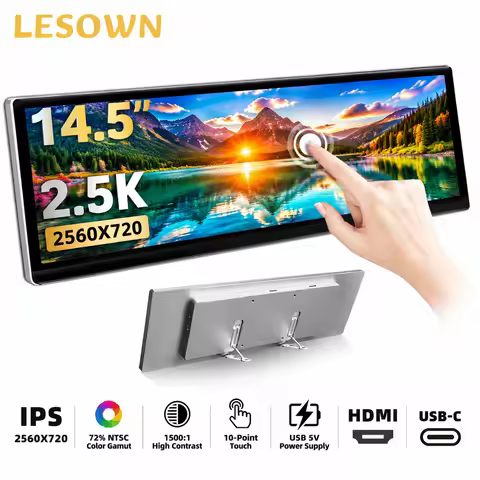 LESOWN 14.5 Inch Portable Touchscreen 2.5K Ultrawide Travel Display Driver-free External Screen with