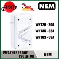 NEM ISOLATOR WEATHERPROOF 3POLE  IP66 WHT20 (20A) WHT35 (35A) WHT63 (63A)