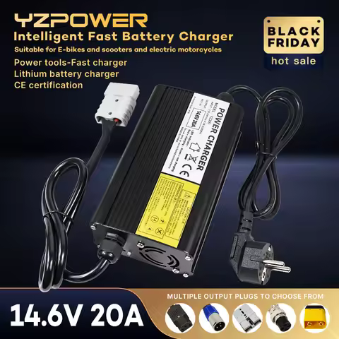YZPOWER 14.6V 20A 4S Lifepo4 Charger for 12V Lifepo4 Lithium Battery Pack Input 110-240V DC Charger 