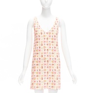 CHANEL 06P Vintage pink Valentino CC Heart Coco charm print V neck mini dress FR38 M