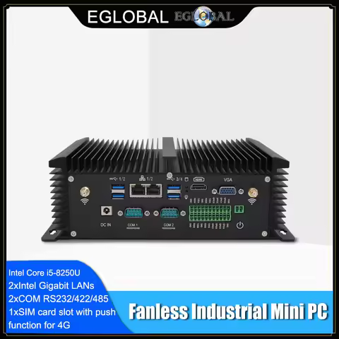 Eglobal Industrial Fanless Mini PC Intel Core i5 8250U i7 7500U Desktop Computer Lapto Linux Ubuntu 