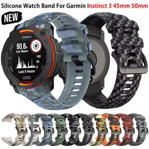 Silicone Strap for Garmin Instinct 3 Amoled 50mm 45mm Camouflage printed Wristband for Garmin Instin