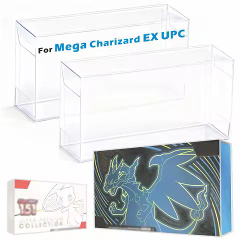 2PCS Clear Plastic Protector Case Super Thick 0.7mm For Mega Charizard EX UPC / 151UPC Box