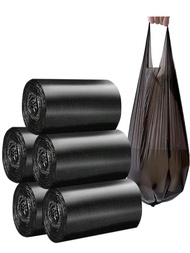 75 ชิ้น/150 ชิ้น ถุงขยะสีดำเล็ก ความจุ 4 แกลลอน ผลิตจากวัสดุ PE ที่ทนทาน มีด้ามจับและจุดแยกขาด ขนาด: