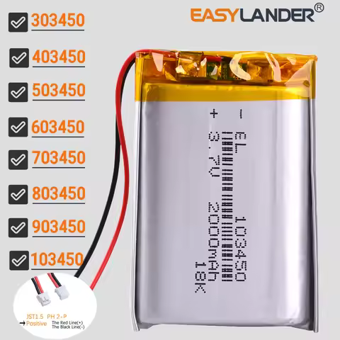 JST PH1.5mm 2pin 3.7V 1000mAh 503450 303450 403450 603450 703450 803450 903450 103450 123450 Lithium