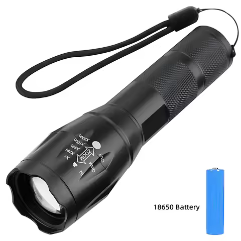 High Power Led Flashlight Portable 1000LM Tactical Torch 18650 Rechargeable - Zoomable 5 Modes 200m