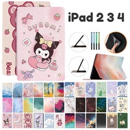 Kuromi Cartoon Painted Embossed PU Leather Case For iPad 2 3 4 Cover Flip Stand Kids Stand Holder Shell