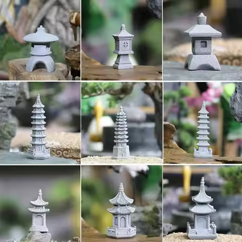Miniature Stone Pagoda and Pavilion: Bonsai & Home Entrance Decoration