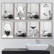 Adorable Sheep Tiger Pig with Nice Butt Sign Canvas Poster Toddler Bathroom Picture Black White Anim