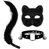 Therian Mask and Tail Set Furry Fox Cat Mask Gloves Cosplay Costume Halloween Party
