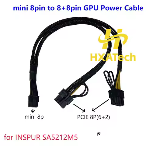 HXATech- 40cm Sleeved mini 8pin to 8+8pin PCI-E Video Card Power Cable for INSPUR SA5212M5 and GPU 2