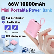 3C10000mAh Mini Power Bank 66W Powerbank Fast Charging With Built in Cable Portable Charger for iPho