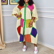 VONDA | พลัสไซส์ 5XL VONDA โบฮีเมียนชุดเดรสยาวผู้หญิง 3/4 แขนสีแพทเทิร์นปะติดปะต่อปาร์ตี้ เวสติโดสลำ