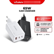 VIVAN POWER C65 Usb+2 Type-C Charger Adapter GaN 65W