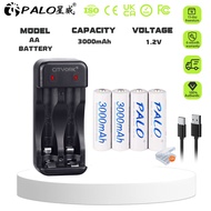 PALO 4-8PCS 1.2V Ni-MH AA 2 Rechargeable Battery 3000mAh 2-slot charger