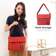 日本 Anello 深橙色帆布 摺疊型 長方 斜背袋