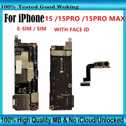 E-SIM/SIM Version For iPhone 15/15 Plus/15 Pro Max Unlocked Motherboard Fully Tested With Face ID Un