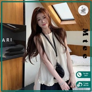 Shirt Sleeveless Women's cream white cotton Mtee, Korean loose basic shirt with ruffles A87