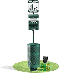 Flash Furniture Kessler Pet Waste Station with Glow in The Dark Sign, Bag Dispenser, Hand Sanitizer Bottle, Trash Can - Includes 600 Roll Bags &amp; 50 Can Liners, Green