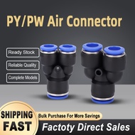 Pipe OD 4 6 8 10 12 16mm Y type PW/PY hose Adapter Pneumatic air Fittings plastic Quick Connector