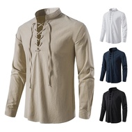 Men Men's Cotton Linen Shirt Casual Men's T-Shirt Long-Sleeved T-Shirt Spring Autumn Retro Shirt US 