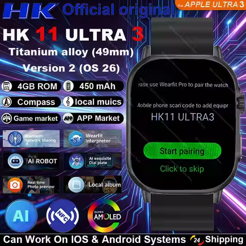 Original HK 11 ULTRA 3 Max Smart Watch 49mm AMOLED 4G ROM AI Robot Bluetooth Call Network Clock NFC