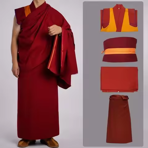Orient Tibetan Buddhist Costume Lama Monk Clothes Lamaism Shawl Waistcoat Belt Skirt 4pcs Tibet Monk