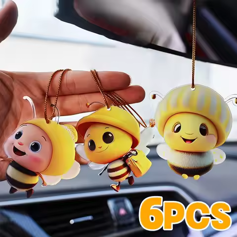 6~1Pcs Car Acrylic Little Bee Car Decoration Rearview Mirror Fixed Bumblebee Auto Gift Bee Enthusias