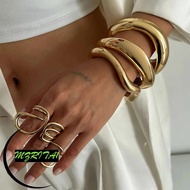 MARITA1 Bracelet, Metal Smooth  Wide Cuff Bracelet, Fashion Chunky Style Open Spring Closure Wide Cu