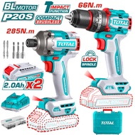 สว่านกระแทก 3ระบบ 66N + ไขควงกระแทก 285N ไร้สาย BL motor แบตเตอรี่ 20V TOTAL รุ่น TCKLI20277