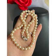 High-tech gold pearl necklace, 99% similar to 7.5 mm beads, 48 cm long, siliver silver buckle attach