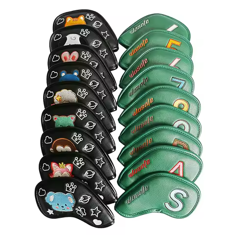 9pcs/set Waterproof Golf Club Head Covers For Golf Irons Cartoon Animals Pattern PU Headcovers with 