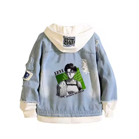 Attack on Titan Unisex Demin Jacket Spring Women Hoodies Levi Rivaille Boys Hooded Zipper Windbreake