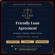 Perjanjian Pinjaman Peribadi | Friendly Loan Agreement Malaysia | Lawyer Approved | Bilingual (BM + 