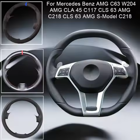 Carbon Fiber Leather Car Steering Wheel Cover For Mercedes Benz AMG C63 W204 AMG CLA 45 C117 CLS 63