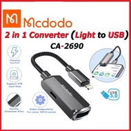 Mcdodo 2 in 1 Lightning to USB A 3.0 OTG Extension Adapter For iPhone 14 13 12 11 Pro Max 14 Plus iPad Tablet Fast Charging Data Transfer Cable Converter Support 2TB Hard Disk SD Card U Disk Keyboard Mouse
