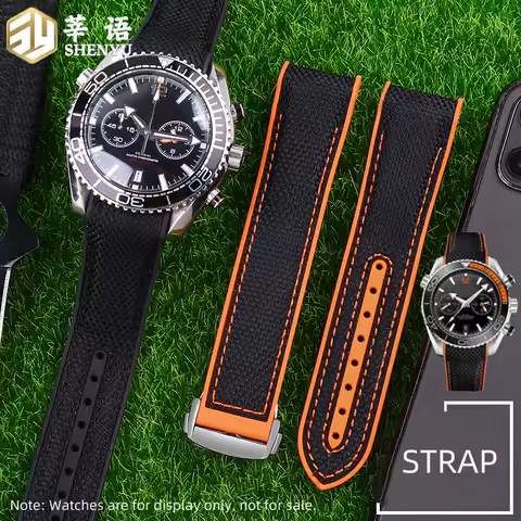 20mm 21mm 22mm Quarter Orange Curved interface strap For Omega Seamaster 300 Planet Ocean 600m Silic