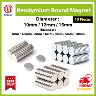 10 pcs Diameter : 10mm/12mm/15mm Neodymium strong round magnet / SUPER STRONG MAGNET